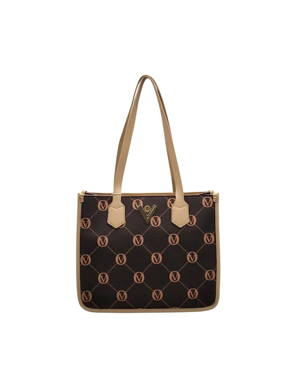 Valentino Orlandi Brown Signature Faux Leather Convertible Tote